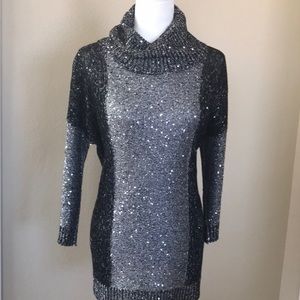 Belldini Silver & Black Sparkly Cowl Neck Sweater